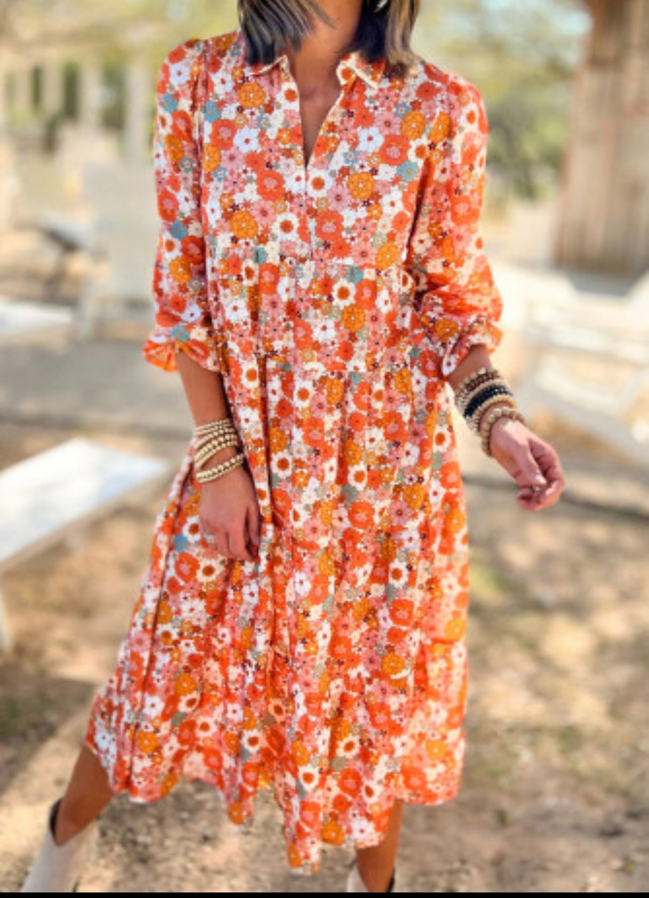 open lace back dress Orange Floral Bodycon Midi Dress – Gabi Swimwear main image 0