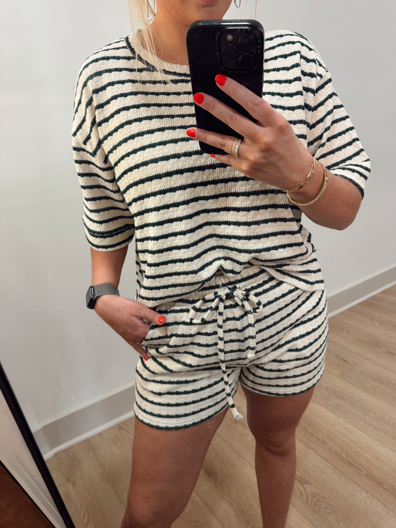 White Hunter Green Stripe Set