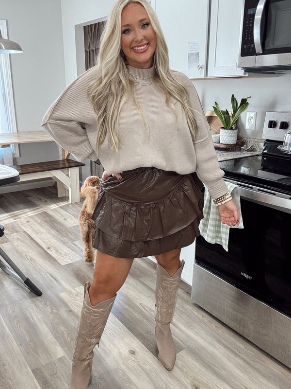 Faux Leather Ruffled Skirt