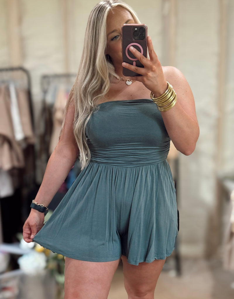 Dark Green Strapless Romper