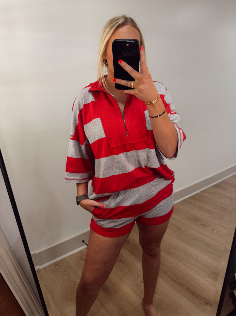 Frenchterry Half Zip Striped Set