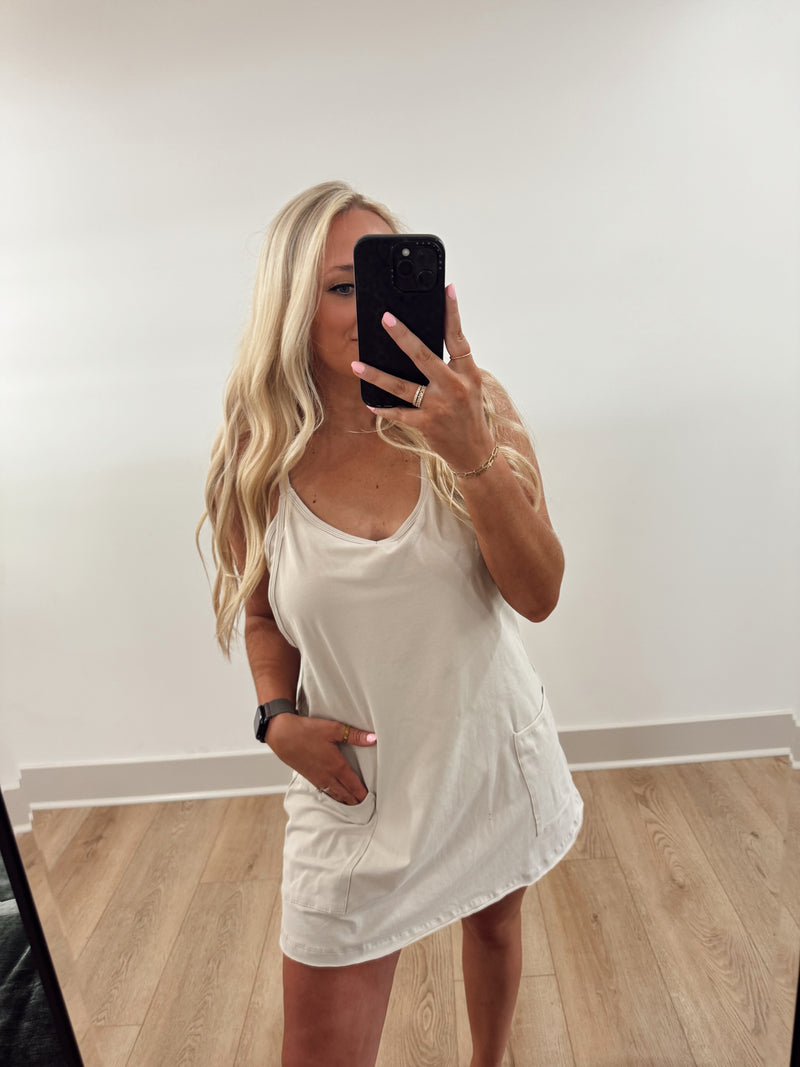Mini Dress With Built In Romper Beige